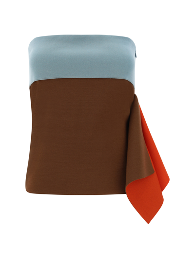 Fendi Multicolor Stretch Wool Blend Top In Brown