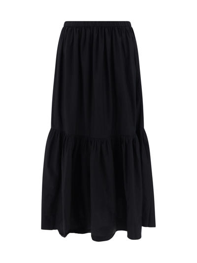 Ganni Cotton-poplin Midi Skirt In Black