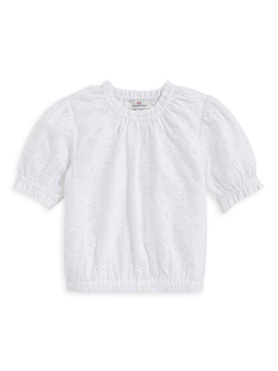 Vineyard Vines Little Girl's & Girl's Eyelet Puff-sleeve Top In White