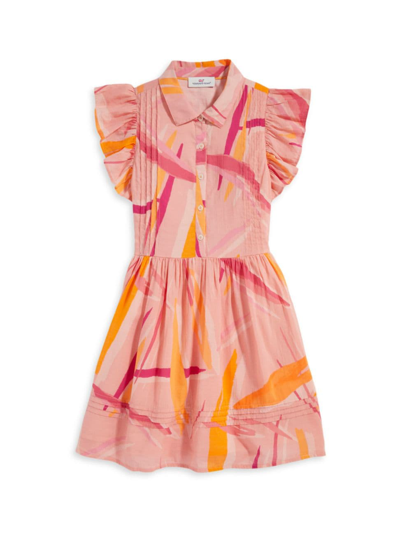 Vineyard Vines Little Girl's & Girl's Printed Pintuck Shirtdress In Tropical Abstract Pink