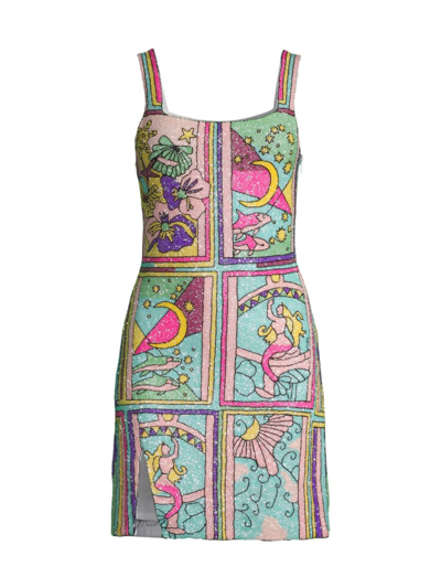 Oceanus Women's Talia Hand-embroidered Minidress In Mermaid