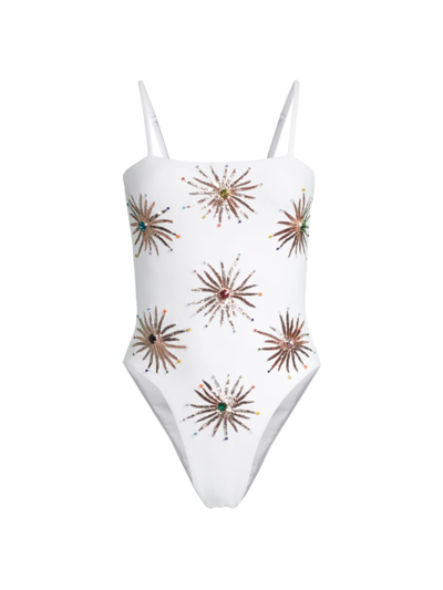Oceanus Women's Dolly Sequined One-piece Swimsuit In White