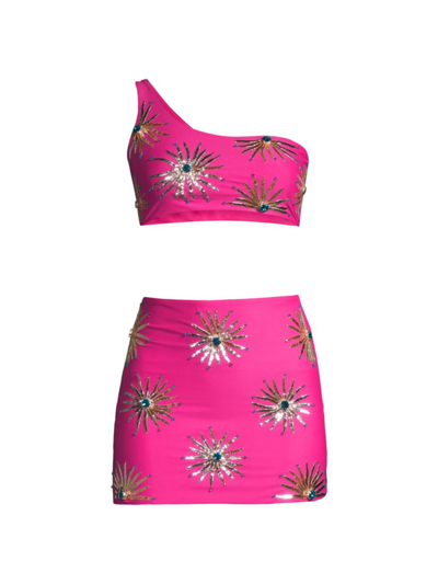 Oceanus Callie Sequin-embellished Skirt And Top Set In Pink