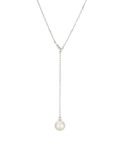Mikimoto Women's Classic 18k White Gold, Akoya Pearl & 0.03 Tcw Diamond Y Necklace In Metallic
