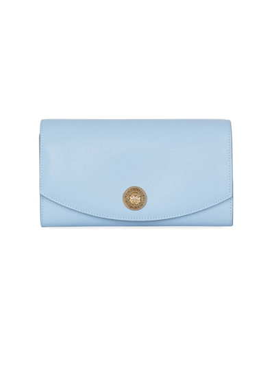 Balmain Women's Embleme Leather Wallet-on-chain In Pale Blue