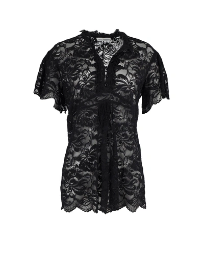 PACO RABANNE PACO RABANNE FLORAL LACE SHORT-SLEEVE TOP IN BLACK POLYAMIDE