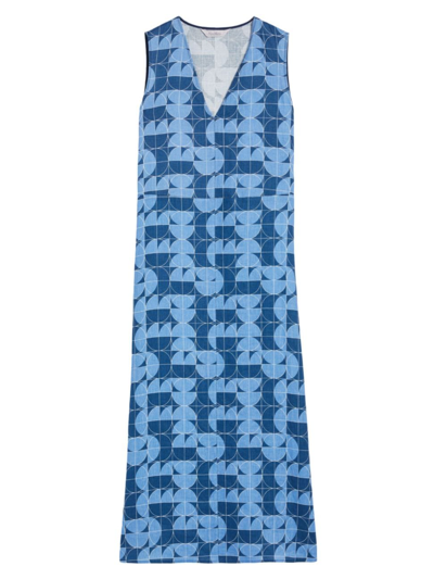 Max Mara Sleeveless Geometric-print Midi Dress In Blue
