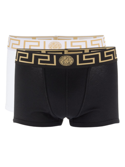 Versace Men's 2-pack Logo Band Boxer Briefs In Black White