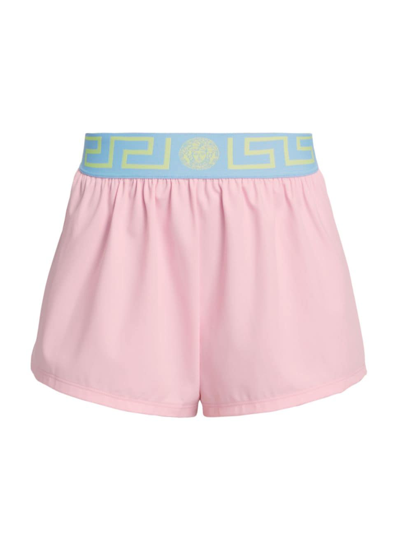 Versace Women's Greca Border Swim Shorts In Pastel Pink  Pastel Blue  & Mint