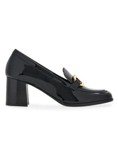 Ferragamo Marlena Gancini Bit Patent Leather Heeled Loafers In Nero