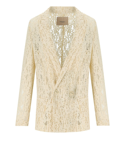 Twinset Lace Double-breasted Blazer In Ivory