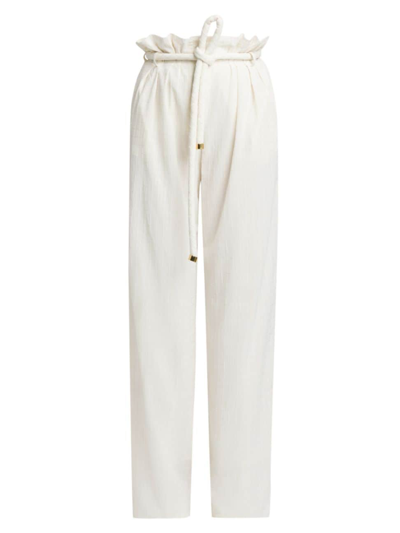 Loro Piana Tristin Mini Check Trousers With Tie Belt In White