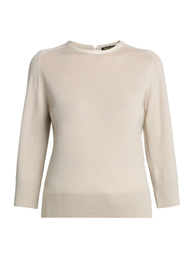 Loro Piana Women's Kiso Cashmere Three-quarter-length Sleeve Sweater In Variantechiara