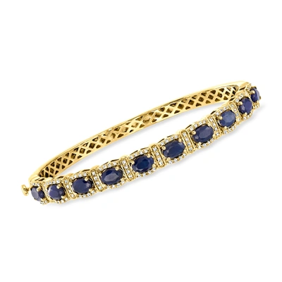 Ross-simons Sapphire And . Diamond Bangle Bracelet In 18kt Gold Over Sterling In Blue