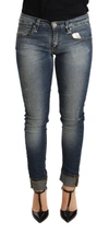 Acht Blue Washed Cotton Low Waist Skinny Denim  Trouser Jeans In Blue