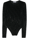 Blumarine Rhinestone-logo Mesh Top In Black