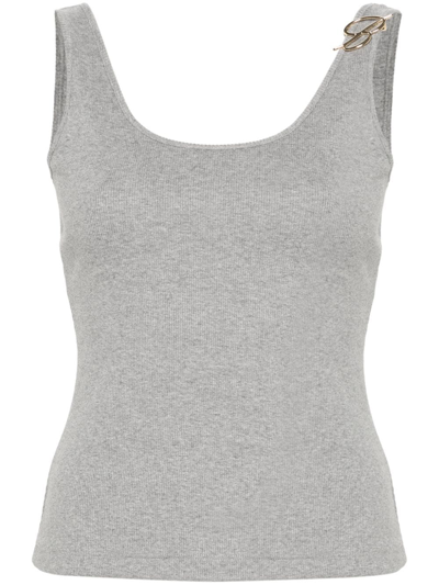 Blumarine Monogram Pin Halter Neck Tank Top In Grey