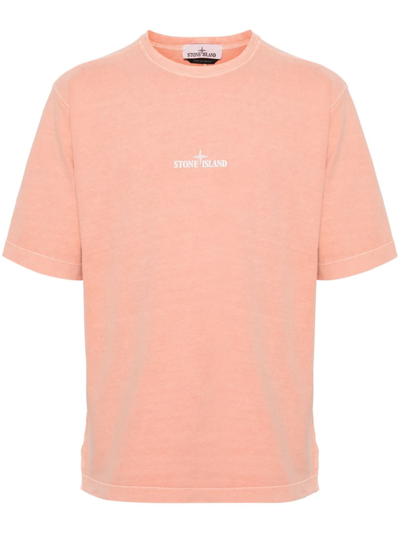 Stone Island T-shirt Con Stampa In Pink
