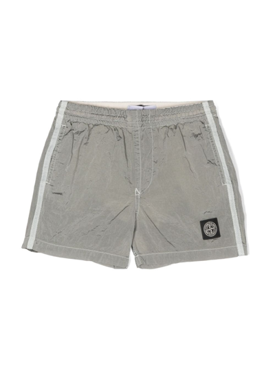 Stone Island Kids' Compass-motif Swim Shorts In Grey