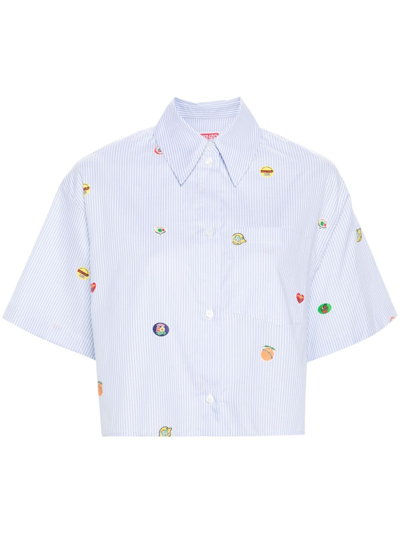 Kenzo Camicia Cropped Con Adesivi Di Frutta In Light Blue