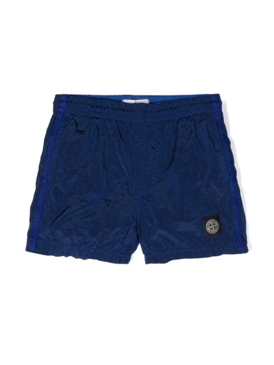 Stone Island Shorts Da Mare Con Logo In Blue