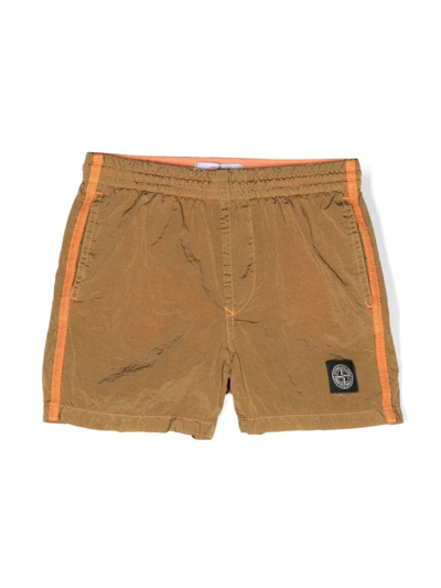 Stone Island Shorts Da Mare Con Logo In Orange