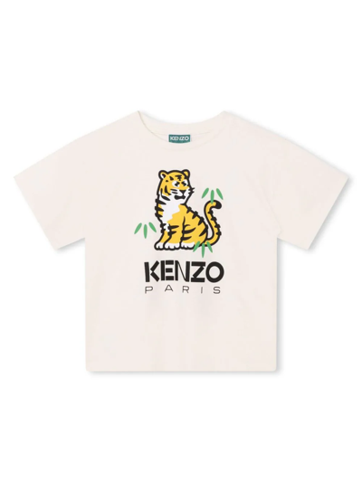 Kenzo T-shirt Con Tigre Stampata In White