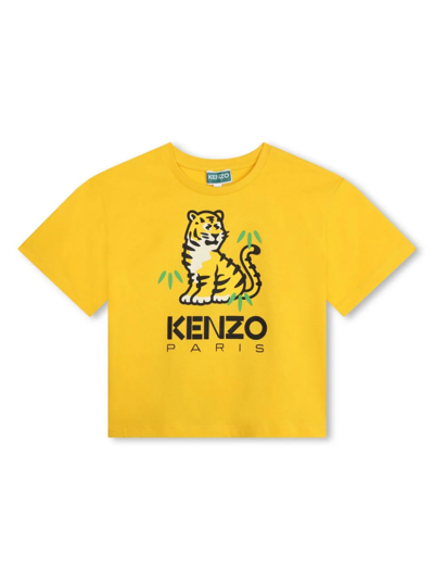 Kenzo T-shirt Con Tigre Stampata In Yellow
