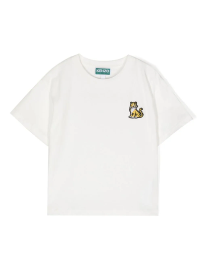 Kenzo T-shirt Ricamata In Cotone In White