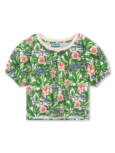 Kenzo T-shirt Stampa A Fiori In Green