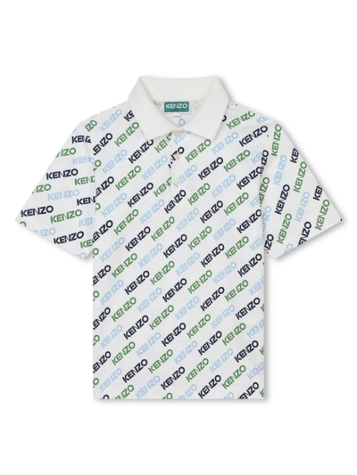 Kenzo Polo Con Logo All-over In White