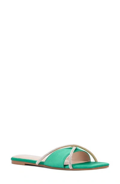 Fashion To Figure Sylvie Rhinestone Slide Sandal In Kelly Green