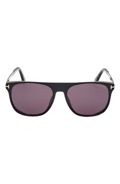 Tom Ford Lionel 55mm Square Sunglasses In Shiny Black / Smoke