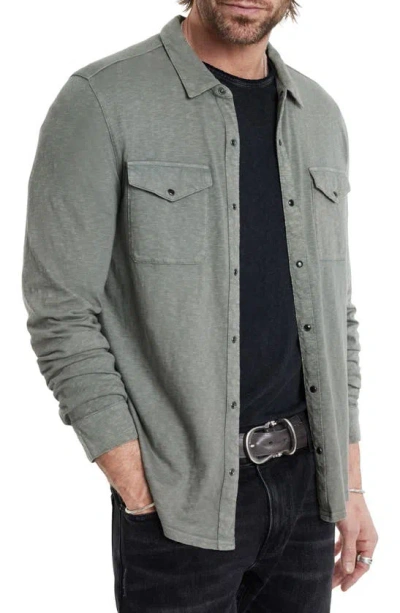 John Varvatos Arvon Cotton Slub Knit Snap Front Western Shirt In Flagstone Grey