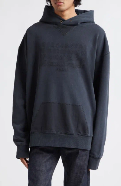 Maison Margiela Logo Brushed Cotton Hoodie In Blue