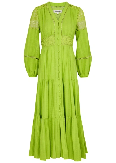Diane Von Furstenberg Gigi Tiered Cotton Midi Dress In Light Green