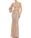 Mac Duggal Metallic One-shoulder Gown In Pink