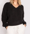 PJ SALVAGE CABLE V-NECK SWEATER IN BLACK