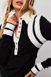 Free People Wednesday Accent Stripe Long Sleeve Stretch Cotton Polo In Black