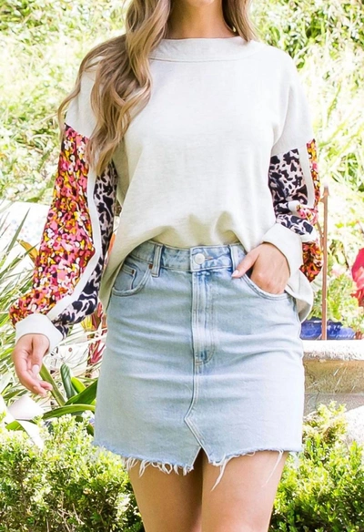 Thml Mixed Print Sleeve Top In White