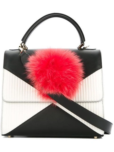 Les Petits Joueurs Alex Bunny Pleated Leather Satchel Bag, Black/red In Black/white