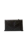 Saint Laurent Ysl Monogram Large Wallet On Chain In Grained Leather In Black
