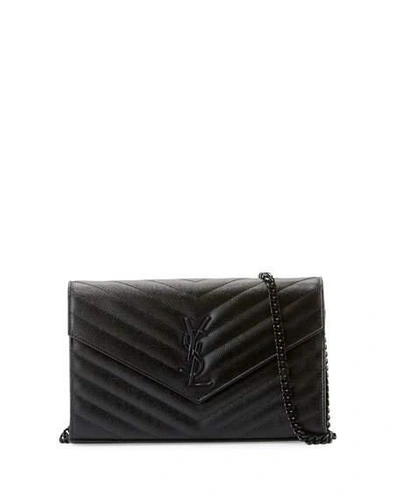 Saint Laurent Monogramme Ysl Grain De Poudre Leather Wallet On Chain In Black