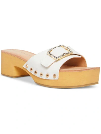 Madden Girl Anikka Womens Faux Leather Rhinestone Slide Sandals In White