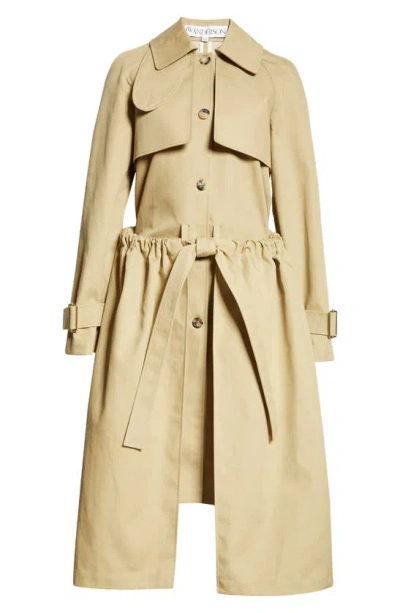 Jw Anderson Gathered Waist Belted Trench Coat In Neutrals