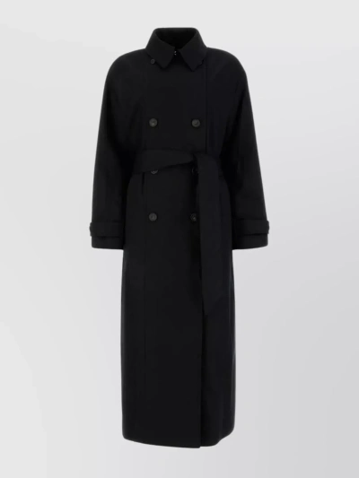 Apc Double-breasted Twill Trench Coat In Black