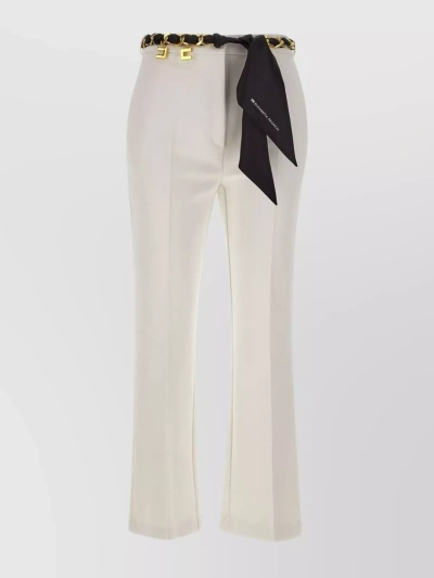 Elisabetta Franchi Ivory Flare Trousers With Foulard Belt In White