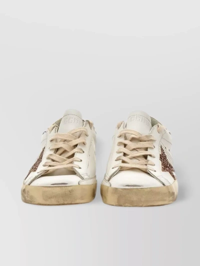 Golden Goose White And Gold Leather Sneakers In White/peach Pink/antique Rose