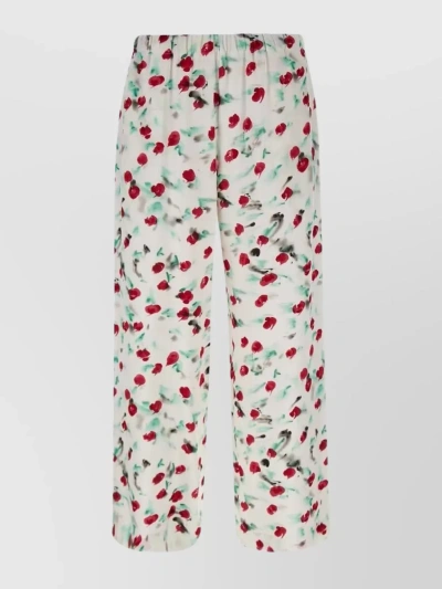 Marni Floral Printed Cropped Satin Trousers In Multicolor