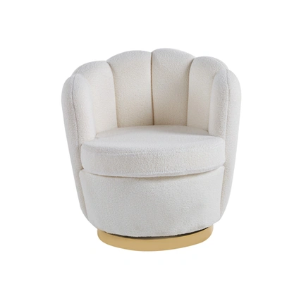 Simplie Fun Teddy Fabric Accent Armchair Barrel Chair With Powder Coating Metal Ring, White